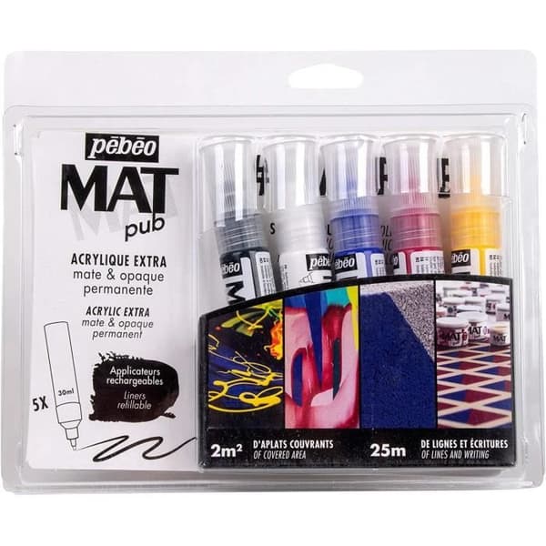Set med 5 applicatorer 30 ml MAT pub gul röd blå vit svart