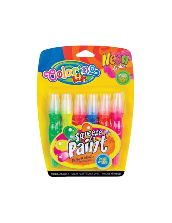 Målar i tuber med pensel, 6 neonfärger Colorino