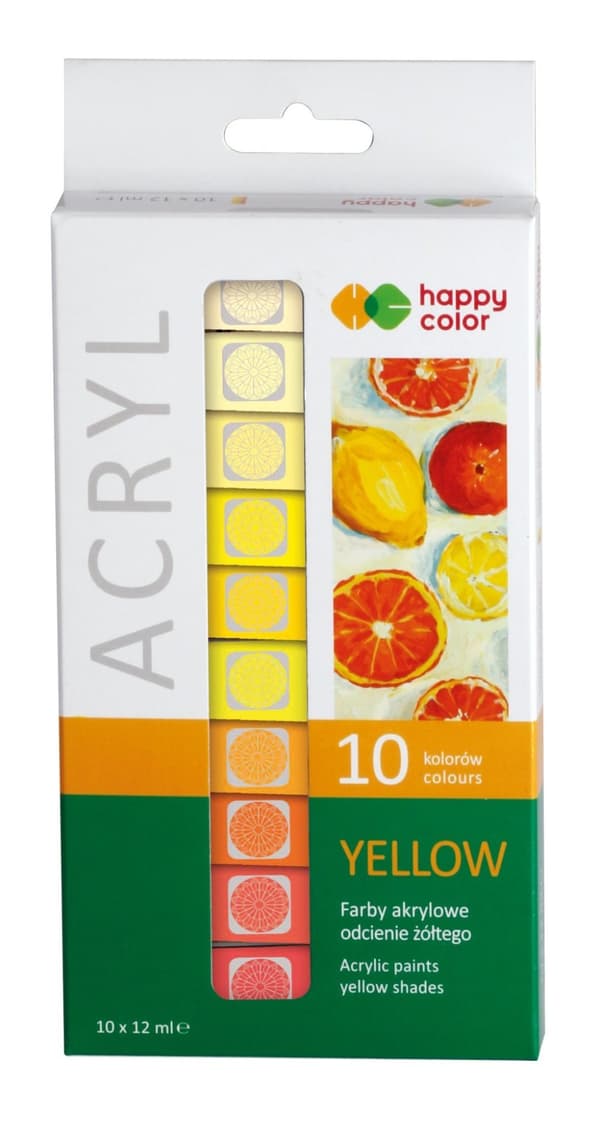 Akrylmaling 10 farver x 12 ml Gul Happy Color