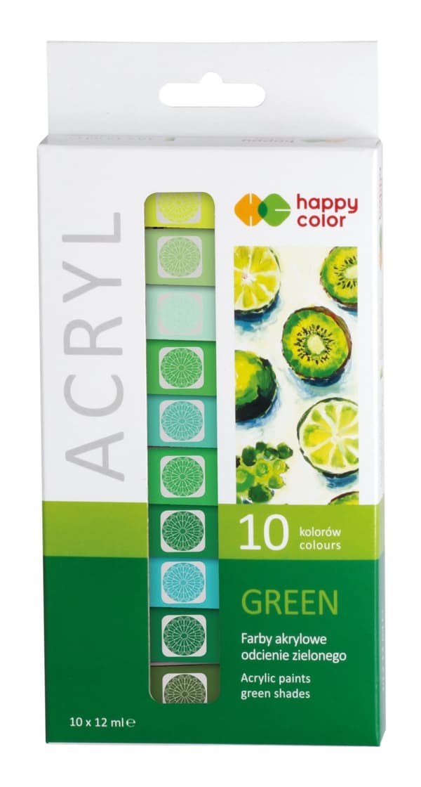 Akrylmaling 10 farver x 12 ml Grøn Happy Color