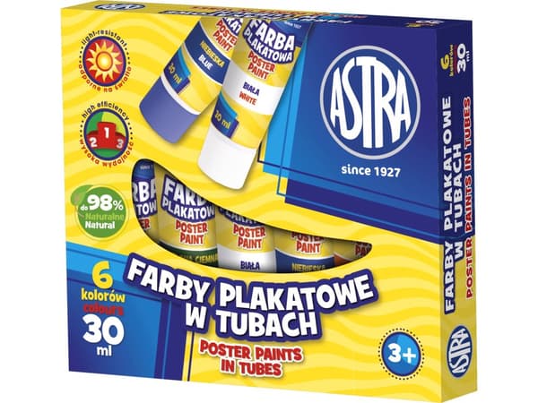 Plakatmalinger i tuber 6 farver x 30 ml Astra
