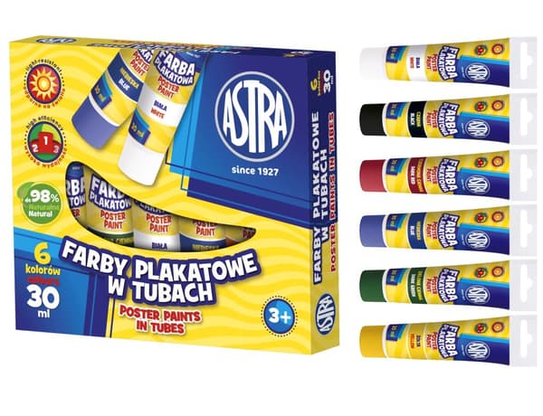 Plakatmalinger i tuber 6 farver x 30 ml Astra