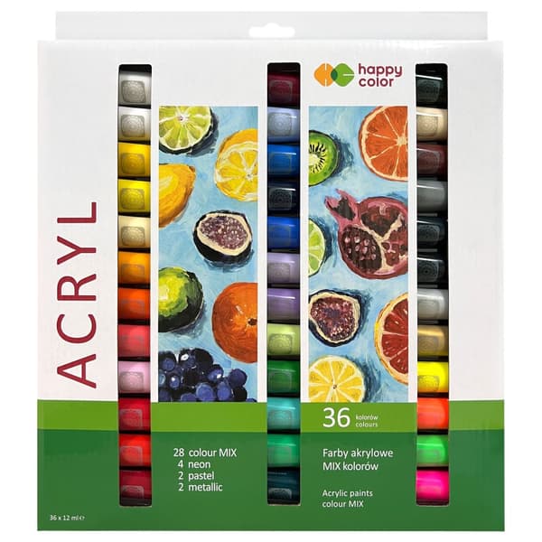 Akrylmaling 36 farver x 12 ml Happy Color
