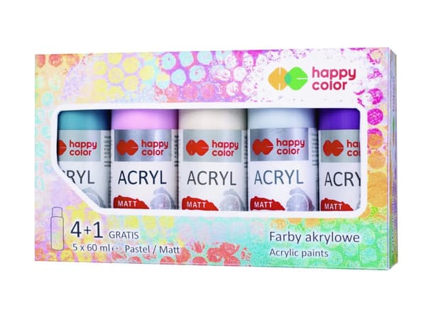 Akrylmalingssæt 5 x 60 ml mat/pastel MIX A Happy Color