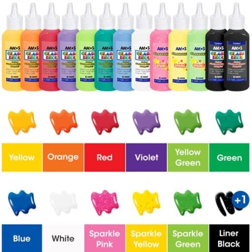 Farvede glasmalinger 22ml x 13 Farver Amos GD22P13