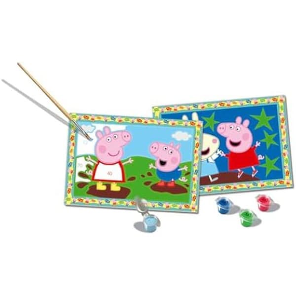 Kreativa spel - RAVENSBURGER - Peppa Pig - Målarsats - 2 förtryckta ark - 1 ergonomisk pensel