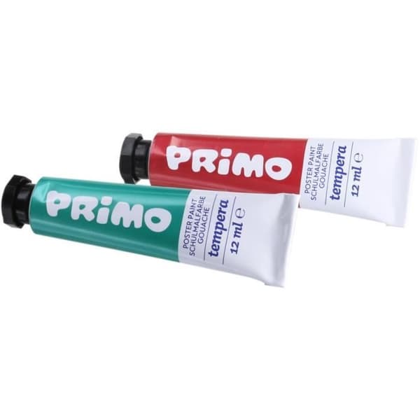 PRIMO 450T12FMP 12 ml rör med special gouache: 4 fluorescerande färger och 8 metallfärger.