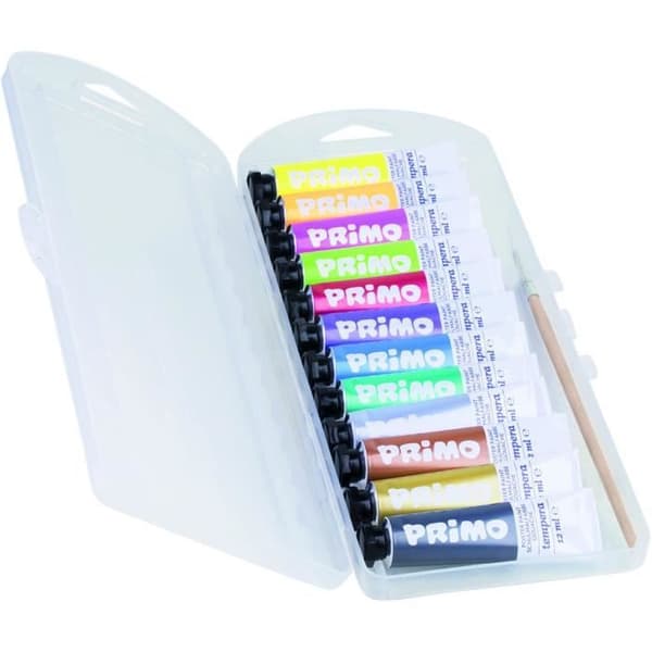 PRIMO 450T12FMP 12 ml rör med special gouache: 4 fluorescerande färger och 8 metallfärger.