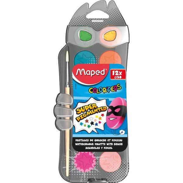 MAPED Vattenbaserade färgtabletter - 12 x 30 ml