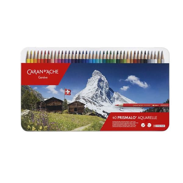 Akvarellfärgade pennor - CARAN D'ACHE - PRISMALO - Set med 40 - Blå och flerfärgade - Blandat