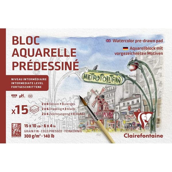 Block - Akvarellmålning - Paris - City of Paris - 10x15cm - Clairefontaine