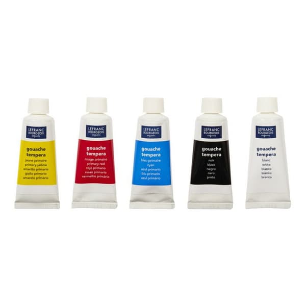 Set med 5 20 ml gouachetuber + borste - LEFRANC & BOURGEOIS - Primärfärger