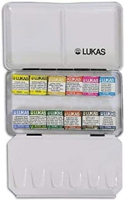 Lukas akvarellfärg - K67280000 - 1862 Aquarell - Box med 12 halva kastruller med färg + 2 paletter