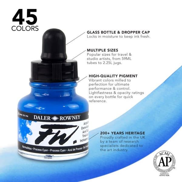 Daler rowney akrylfärg - D160100300 - FW - Akryl bläckprimersats - 3 x 29,5 ml + 1 markör