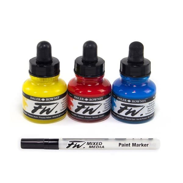 Daler rowney akrylfärg - D160100300 - FW - Akryl bläckprimersats - 3 x 29,5 ml + 1 markör