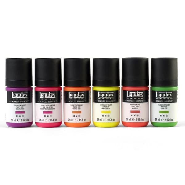Box med 6 Liquitex akryl gouacheflaskor i neonfärger