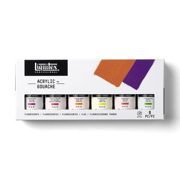 Box med 6 Liquitex akryl gouacheflaskor i neonfärger