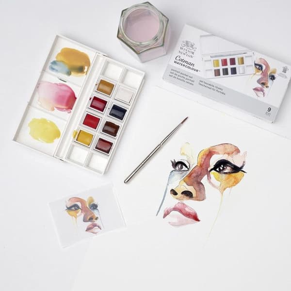 Akvarellfärg - Ficklåda - 8 halvpannor - Winsor och Newton - Porträtt