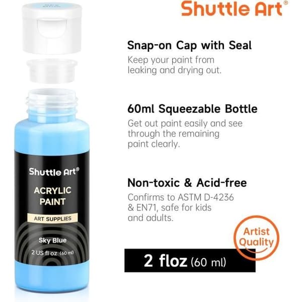 Akrylmålarset - Shuttle Art - 50 färger - 60ml - 12 penslar - Giftfri