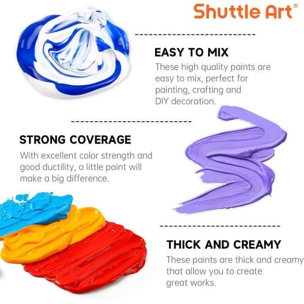 Akrylmålarset - Shuttle Art - 50 färger - 60ml - 12 penslar - Giftfri