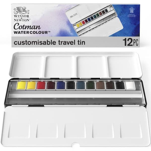 Akvarelllåda 12 halvpannor - WINSOR & NEWTON - Cotman - Blå