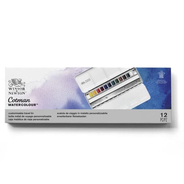 Akvarelllåda 12 halvpannor - WINSOR & NEWTON - Cotman - Blå