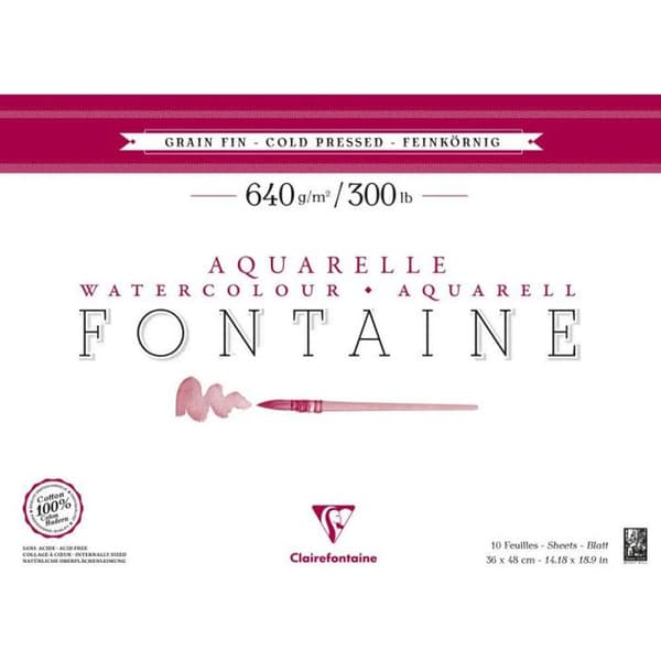 Bloc Aquarelle Fontaine - Clairefontaine - 36X48Cm - 640G - Papper 100% bomull - Fin struktur