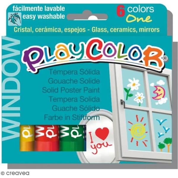 Solida Gouache-färgstift 10g för fönster, keramik eller spegel - 6 olika färger - Fönster ett - Lekfärg - 02001