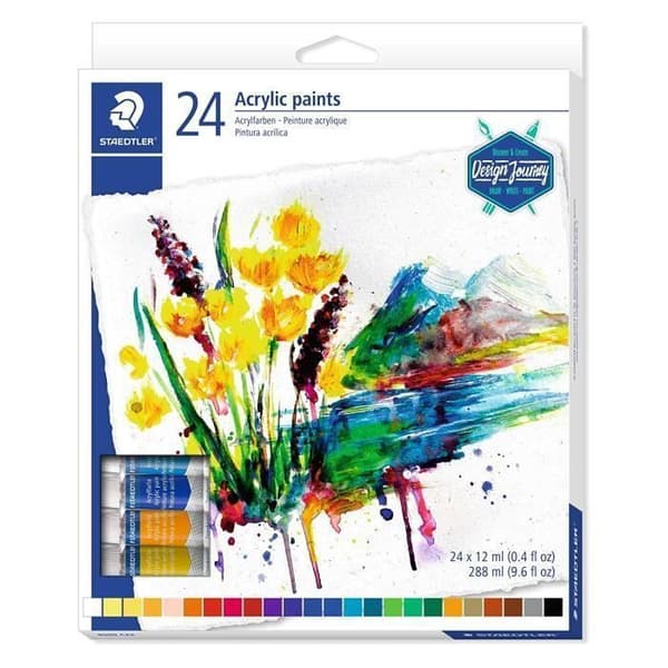 Akrylmålning - Staedtler - 24 tuber - Mycket pigmenterade färger - Blank finish - Professionell