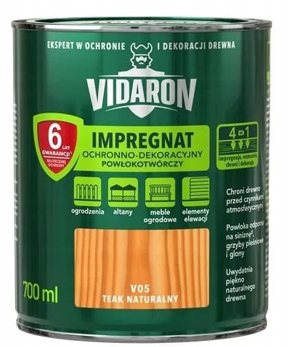 VIDARON BESKYTTENDE OG DEKORATIV IMPREGNERINGSBELÆGNING TEAK NATURLIG V05 0,7L