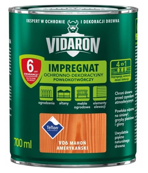 VIDARON BESKYTTENDE OG DEKORATIV IMPREGNERINGSBELÆGNING AMERIKANSK MAHOGNI V06 0,7L