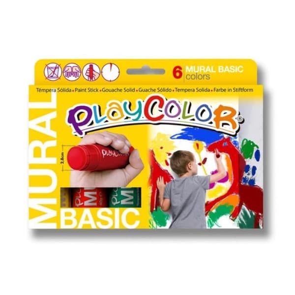 Sticks av Gouachefärg 40g - Diam 28mm - Playcolor Mural Basic - 6 assorterade färger - 58721 TU Uni