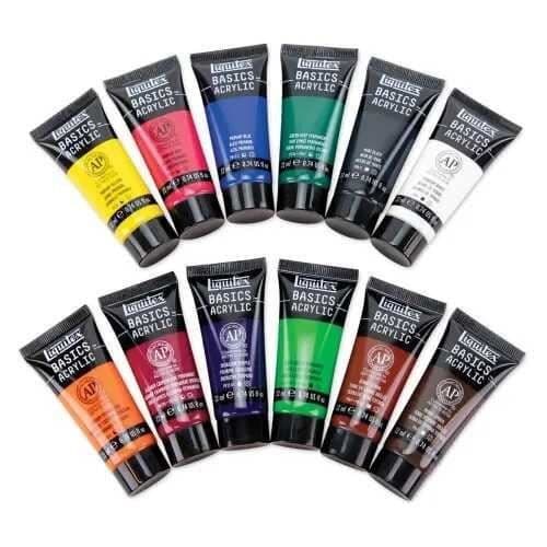 Akrylfärg - LIQUITEX - Set med 12 tuber 22 ml - 12 färger - Matt finish - Nivå studie