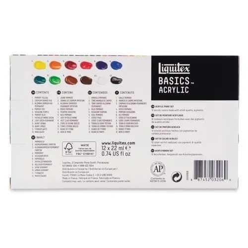 Akrylfärg - LIQUITEX - Set med 12 tuber 22 ml - 12 färger - Matt finish - Nivå studie