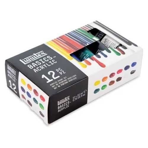 Akrylfärg - LIQUITEX - Set med 12 tuber 22 ml - 12 färger - Matt finish - Nivå studie