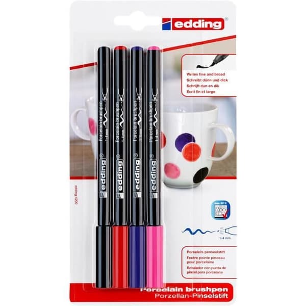 Penselspetsfiltpenna - edding - 4200 - Blister med 4 - Assorterade - 1-4 mm