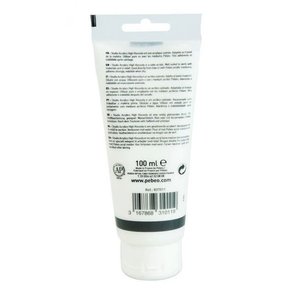 Akrylfärg - Pébéo - Studio - Titanvit - 100 ml - Satin