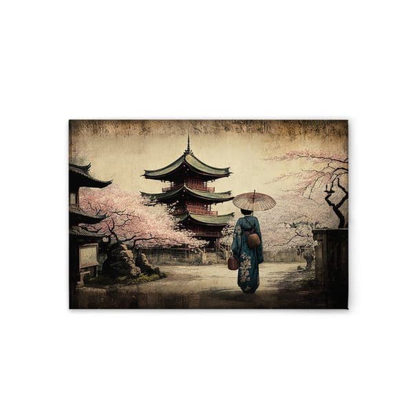 A.S. Création Tavla på duk Pogoda Asia Vintage - Väggram i beige blå - 90 x 60 cm - DD133154