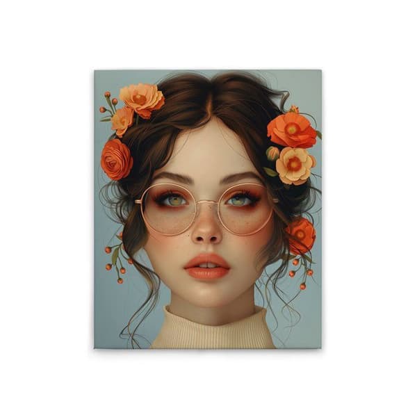 A.S. Création Tavla Flowergirl - Väggtavla i blått och orange - 40 x 50 cm - DD133375