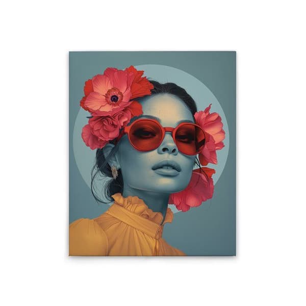 A.S. Création Tavla Blomflicka Retro - Vägghängd tavla i blågrått - 40 x 50 cm - DD132899