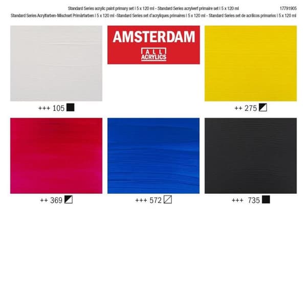 Akrylfärg - Amsterdam - 5 rör - Primära färger - 5 x 120ml