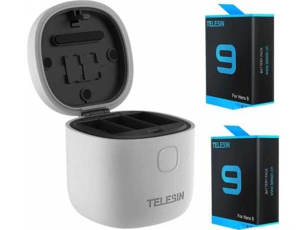 Allin box Telesin waterproof three-channel charger for GoPro Hero 9 / Hero 10 + 2 batteries (GP-BTR-905-GY)