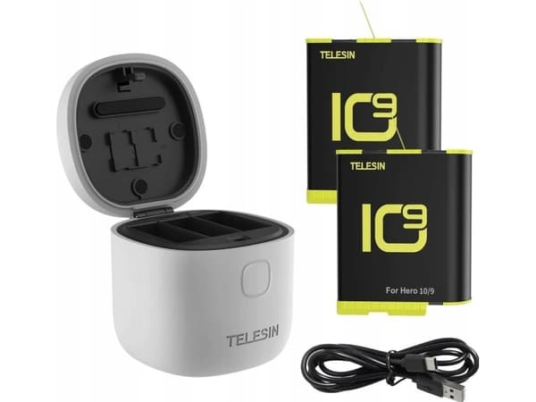 Allin box Telesin vedenpitävä kolminkertainen laturi GoPro Hero 9 / Hero 10 + 2 akkua (GP-BTR-905-GY-B)