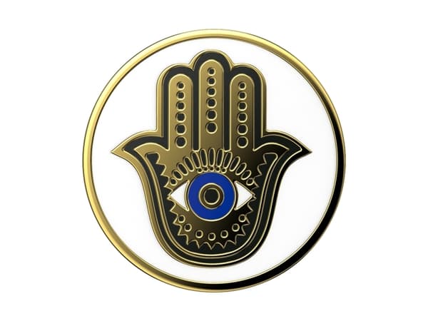 PopSockets Enamel Hamsa Hand, Grepp, Guld, Blå, Metall, Universal, 1 styck, 38,8 mm