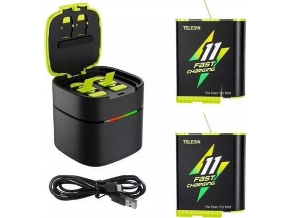 TELESIN Box tokanalslader + 2 batterier for GoPro Hero 11 / 10 / 9 (hurtiglading)