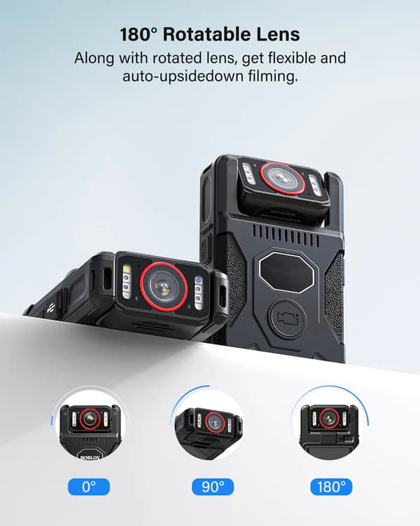 BodyCam 4K Ultra HD PRO, Polis & Vaktkamera, 180°, lång batteritid, snabbladdning, GPS, IR Mörkersyn