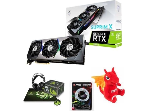 MSI-grafikkort MSI GeForce RTX 3080 Ti SUPRIM X 12G 12GB + hörlurar, ryggsäck, plyschdrake och RGB LED - LHR