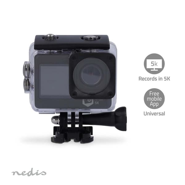 Nedis handling Cam | Dobbel Skjerm | 5K@30fps | 16 MPixel | Vanntett opptil: 30.0 m | 80 min | Wi-Fi | App tilgjengelig for: Android™ / IOS | Monterin