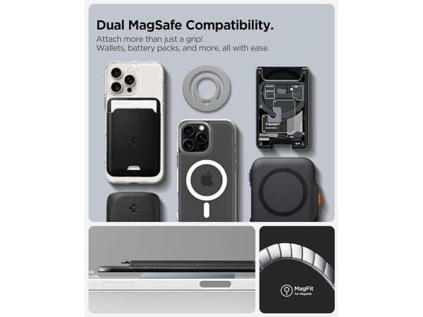 Spigen Dual Pop (MagFit), O-ring, Grå, Silikon, Apple, iPhone 16 / 16 Plus / 16 Pro / 16 Pro Max (2024) iPhone 15 / 15 Plus / 15 Pro / 15 Pro Max (20