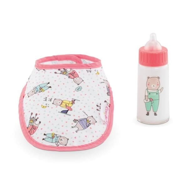 Magic Bib &amp; Bottle Set för Corolle Baby Doll 36-42cm - Rosa